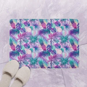 Purple Ombre Tropical Plants And Flowers Bath Mat