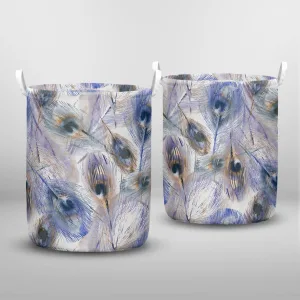 Watercolor Seamless Pattern Reeds Herons Storks Laundry Basket