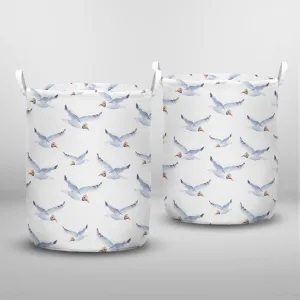 Summer Watercolor Seamless Pattern Sea Gull Laundry Basket