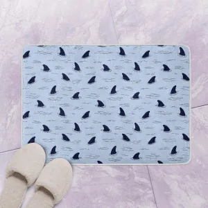 Sharks Wearing Orange Sunglasses Hunt In The Blue Sea Bath Mat