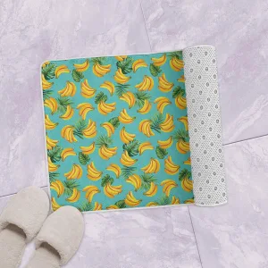 The Bunches Of Yellow Bananas And Tropical Summer Palm Leaves Bath Mat