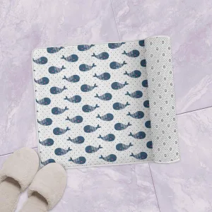 Happy Pink-Cheeked Dolphins In The Polka Dot Sea Bath Mat