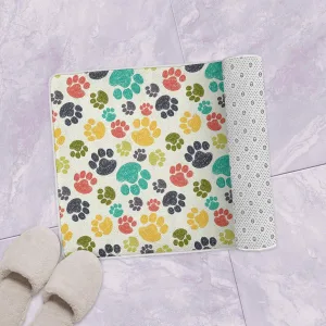 Hand-Painted Colorful Dog Paws Prints Bath Mat