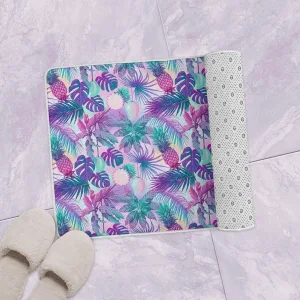 Purple Ombre Tropical Plants And Flowers Bath Mat