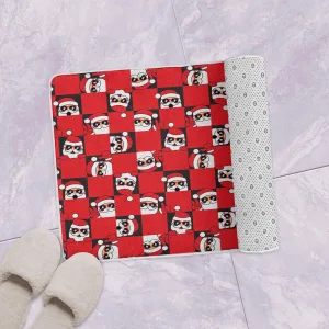 Santa Claus Looks Out Square Christmas Bath Mat