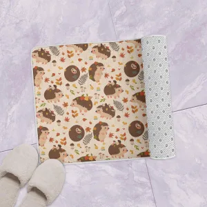 Seamless Pattern With Autumn Hedgehogs Bath Mat