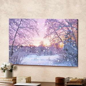 Beautiful Winter Landscape With Forest, Trees And Sunrise Canvas