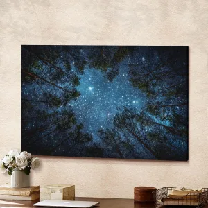 Beautiful Night Sky Milky Way Trees Canvas Wall Art