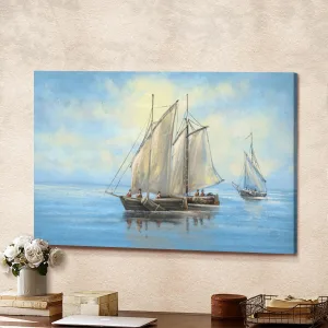 Beautiful Seascape Old Fishing Boats Sea Canvas Wall Art Home Decor