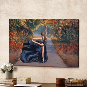 Beautiful Fantasy Woman Ballerina Dancing Black Canvas Wall Art Home Decor