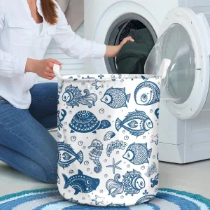 Vector Fish Shells Seamless Laundry Basket