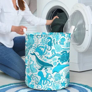 Vector Blue Underwater Sea Life Boundless Laundry Basket