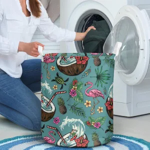 Surfing Vintage Colorful Seamless Pattern Exotic Laundry Basket