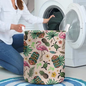 Tropical Colorful Seamless Pattern Pink Flamingo Laundry Basket