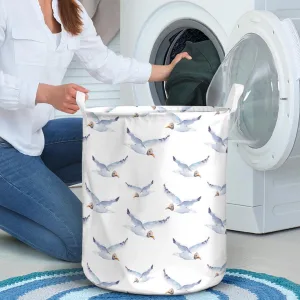 Summer Watercolor Seamless Pattern Sea Gull Laundry Basket