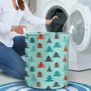 Winter Background Christmas Tree Seamless Laundry Basket