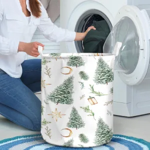 Watercolor Christmas Tree Seamless Pattern Holiday Laundry Basket