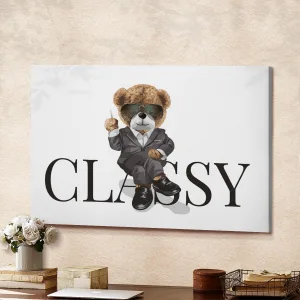 Bear Doll Suit Sitting On Classy Canvas Wall Art Home Decor