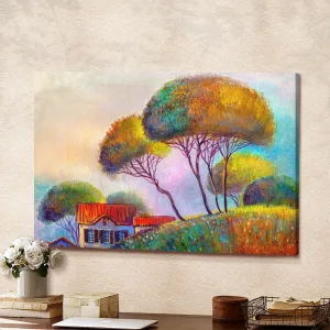 Beautiful Country House Summer Warm Landscape Canvas Wall Art Home Decor