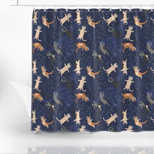 Space Cats And Constellations Seamless Pattern Shower Curtain