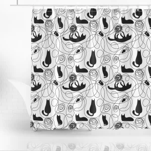 Seamless Pattern With Black Cats And Tangled Tangles Of Thread Shower Curtain