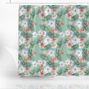 Bright Seamless Pattern Parrots Flowers Hibiscus Shower Curtain