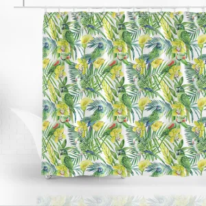 Pattern Tropical Bird Parrot Palm Leaves Shower Curtain