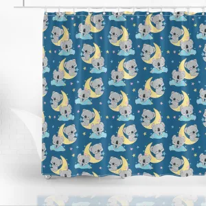 Hand Drawn Cute Koala And Moon Pattern Shower Curtain