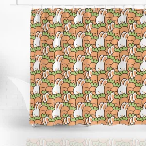 Seamless Pattern of Cartoon Rabbit and Carrot Illustration Design Shower Curtain