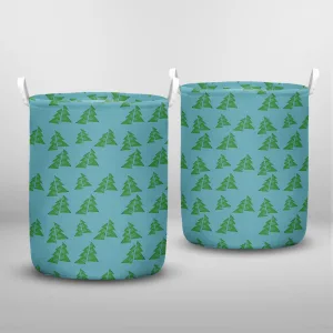 Seamless Winter Pattern Pine Cones Branches Laundry Basket