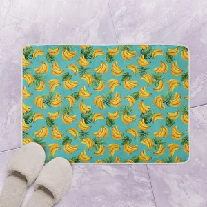 The Bunches Of Yellow Bananas And Tropical Summer Palm Leaves Bath Mat