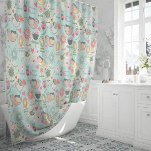 Retro Floral Seamless Pattern With A Birds And A Flowers Shower Curtain