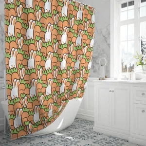 Seamless Pattern of Cartoon Rabbit and Carrot Illustration Design Shower Curtain