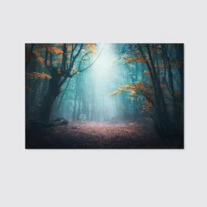 Beautiful Mystical Forest Blue Fog Autumn Wall Art Canvas