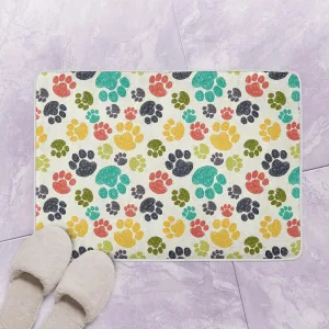 Hand-Painted Colorful Dog Paws Prints Bath Mat