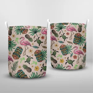 Tropical Colorful Seamless Pattern Pink Flamingo Laundry Basket