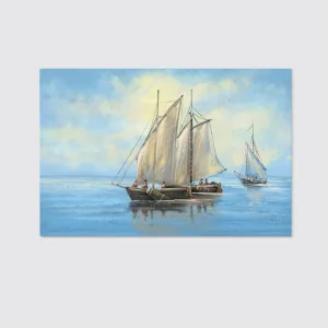 Beautiful Seascape Old Fishing Boats Sea Canvas Wall Art Home Decor