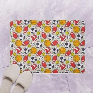 Hand Drawn Seamless Pattern With Collection Of Sports Equipment Bath Mat