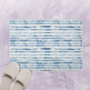 Tropical Summer, White Palm Leaf Pattern Bath Mat