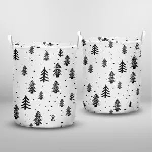 Watercolor Christmas Tree Seamless Pattern Holiday Laundry Basket