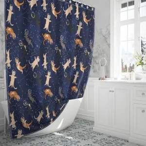 Space Cats And Constellations Seamless Pattern Shower Curtain