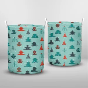 Christmas Seamless Pattern Green Pine Fir Laundry Basket