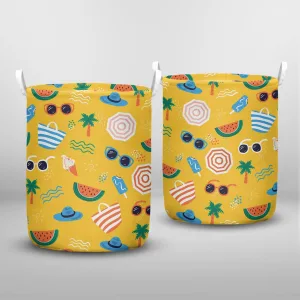 Colorful Seamless Summer Pattern Hand Drawn Laundry Basket