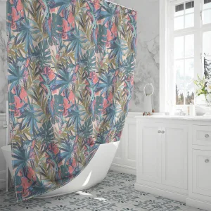 Flying Exotic Birds Palm Monstera Leave Shower Curtain