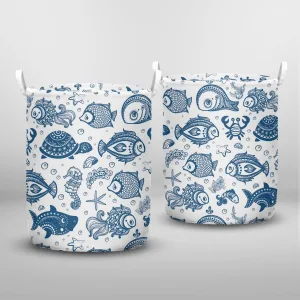 Vector Fish Shells Seamless Laundry Basket