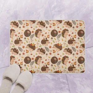 Seamless Pattern With Cartoon Koala Bear, Strawberry, Flower And Leaf Design On Light Pink Bath Mat