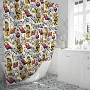 Vintage Style Seamless Pattern Retro Arcade Shower Curtain