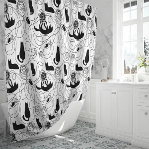 Seamless Pattern With Black Cats And Tangled Tangles Of Thread Shower Curtain