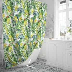 Bright Seamless Pattern Parrots Flowers Hibiscus Shower Curtain