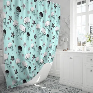 Seamless Pattern With Jellyfish, Starfish And Shell Shower Curtain